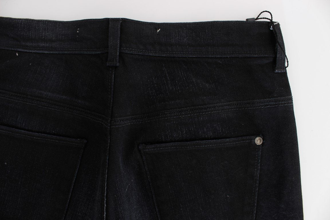 Dark Blue Cotton Blend Bootcut Jeans