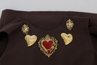 Brown Stretch Shift Gold Heart Dress