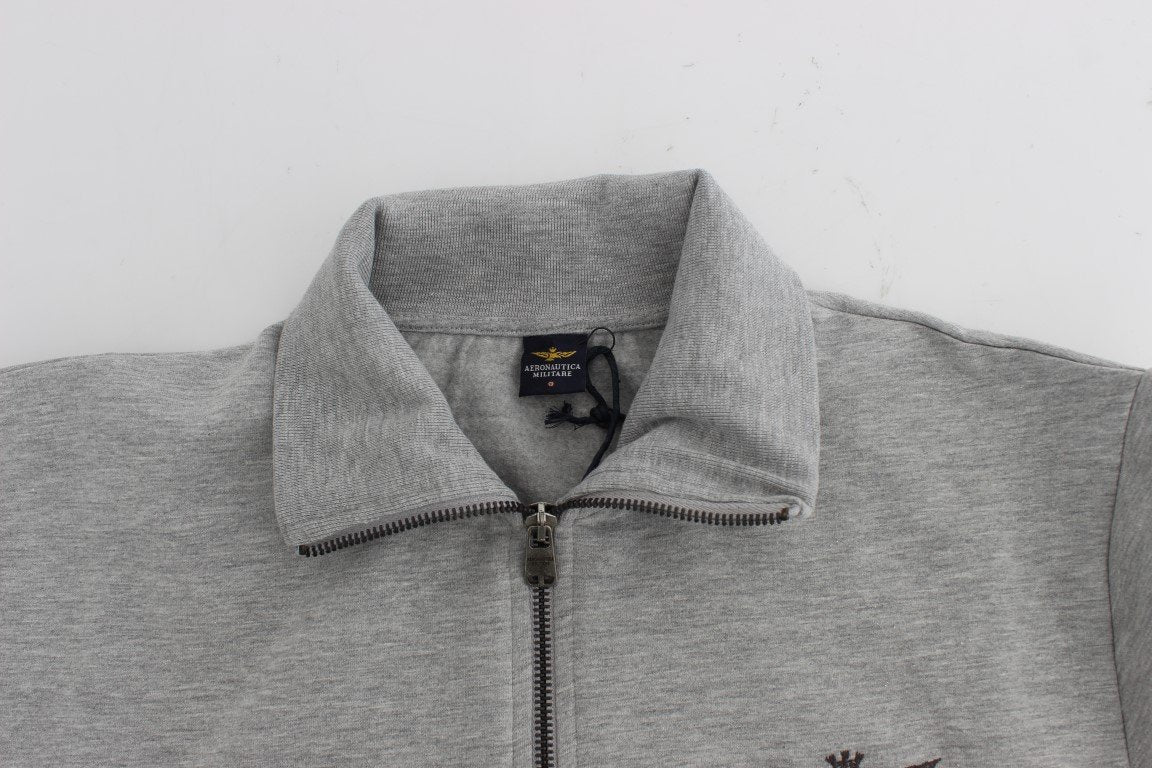 Gray Cotton Stretch Half Zipper Sweater