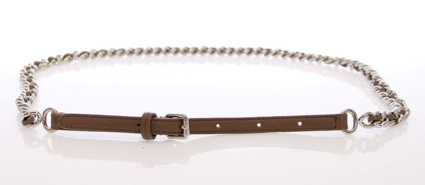 Gray Leather Silver Metal Logo Belt