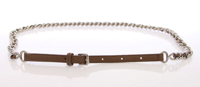 Gray Leather Silver Metal Logo Belt