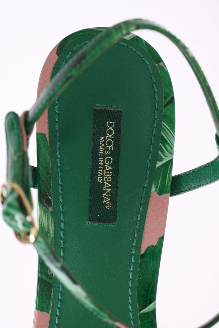Green Banana Leaf Leather Crystal Sandals
