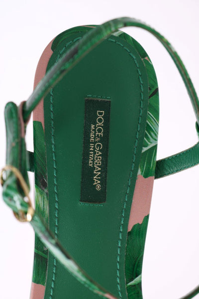 Green Banana Leaf Leather Crystal Sandals