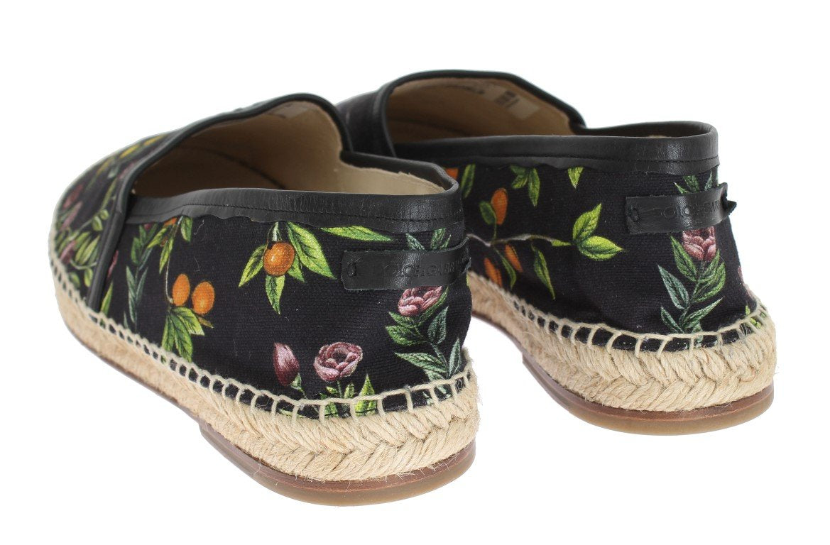 Black Canvas Bird Pattern Espadrilles
