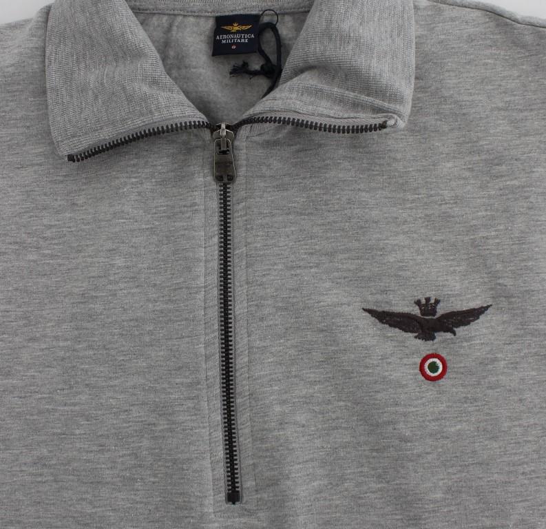 Gray Cotton Stretch Half Zipper Sweater