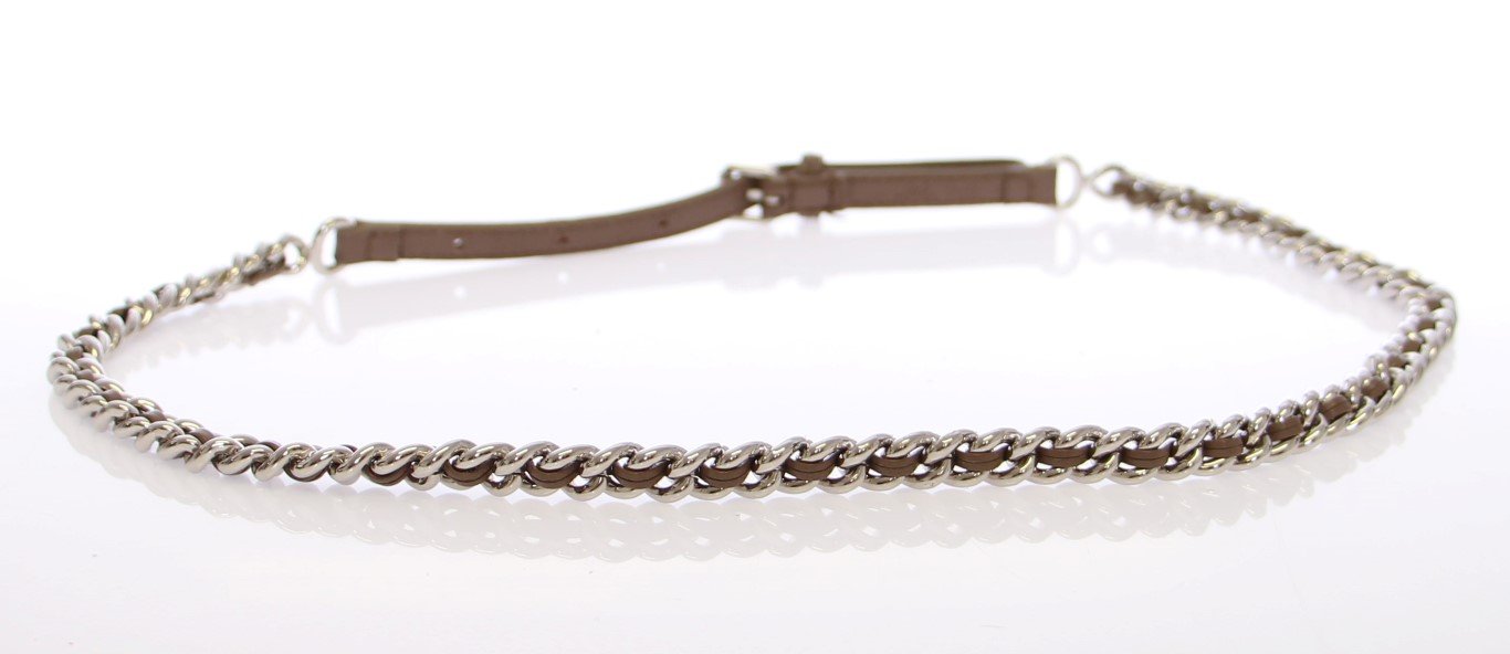 Gray Leather Silver Metal Logo Belt