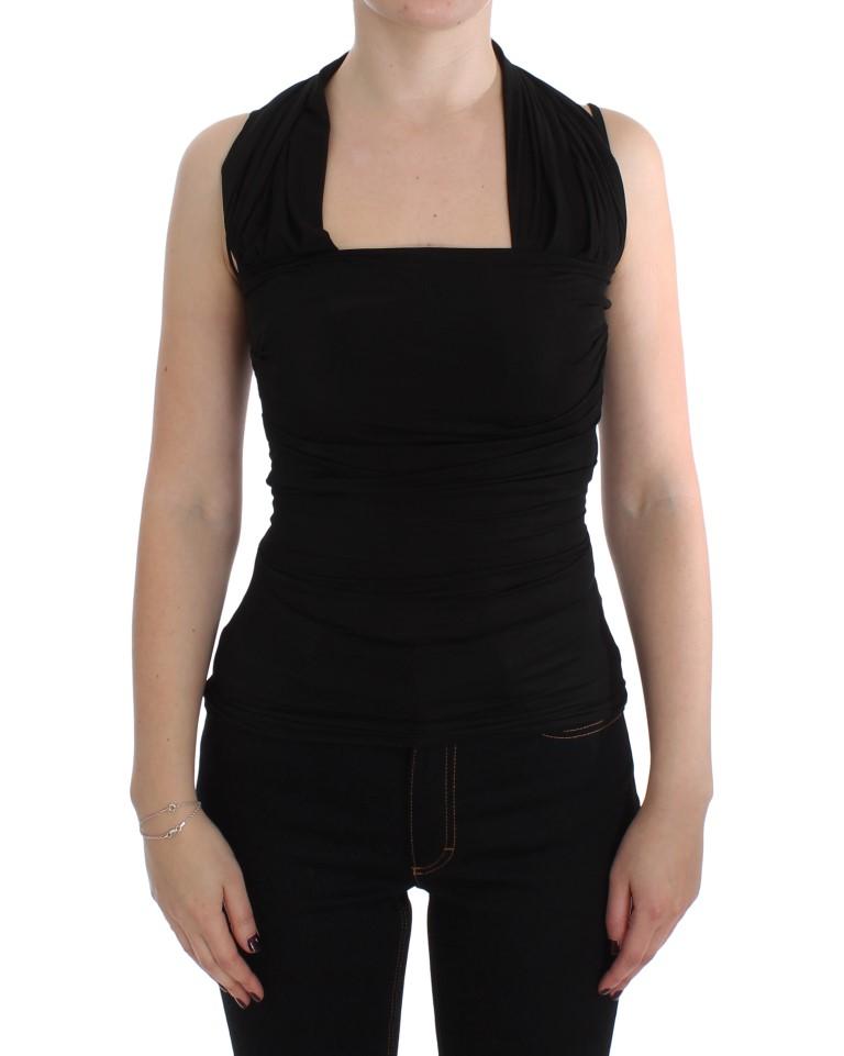 Black Silk Sleeveless Blouse Top