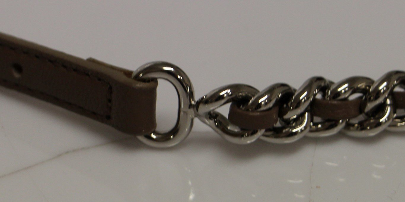 Gray Leather Silver Metal Logo Belt