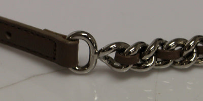 Gray Leather Silver Metal Logo Belt