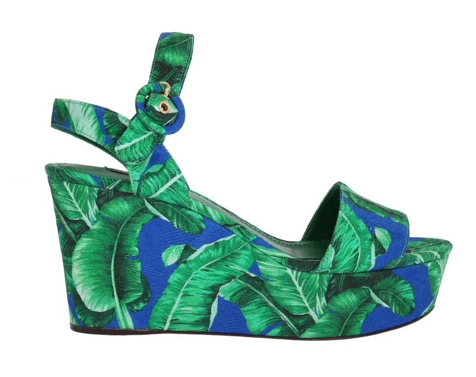 Green Banana Leaf Wedges Platform Sandals