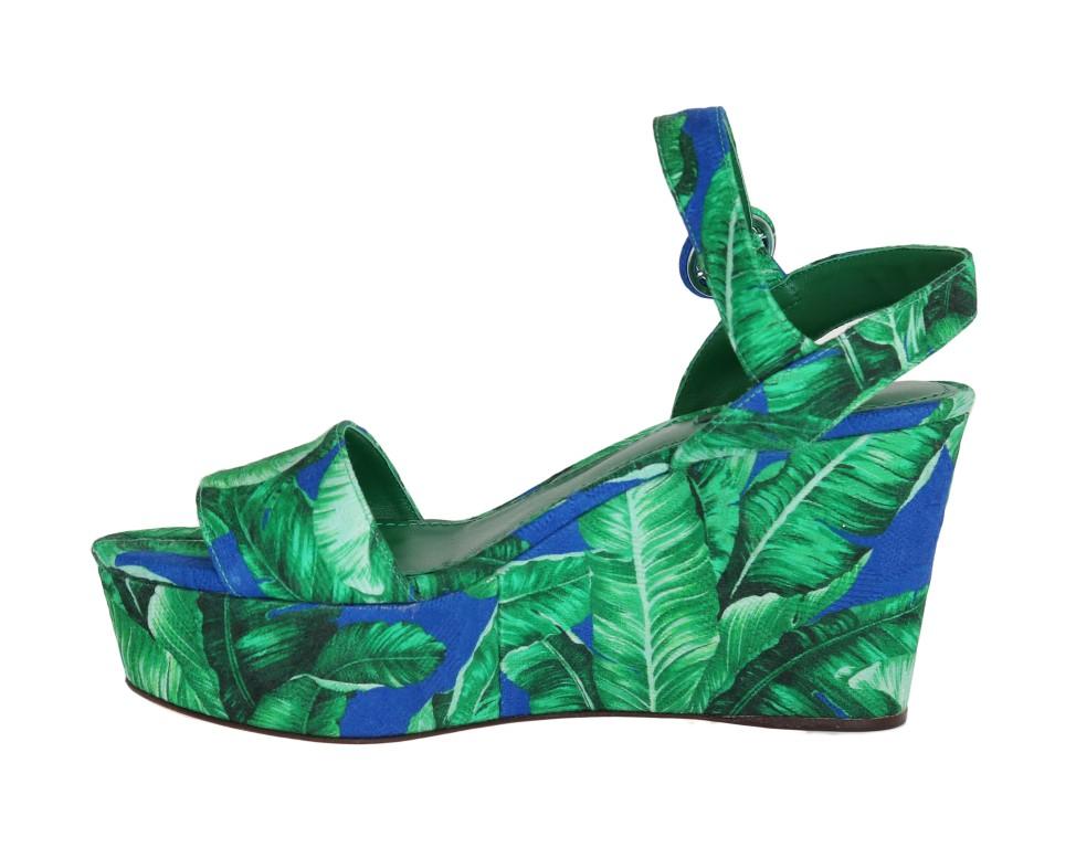 Green Banana Leaf Wedges Platform Sandals