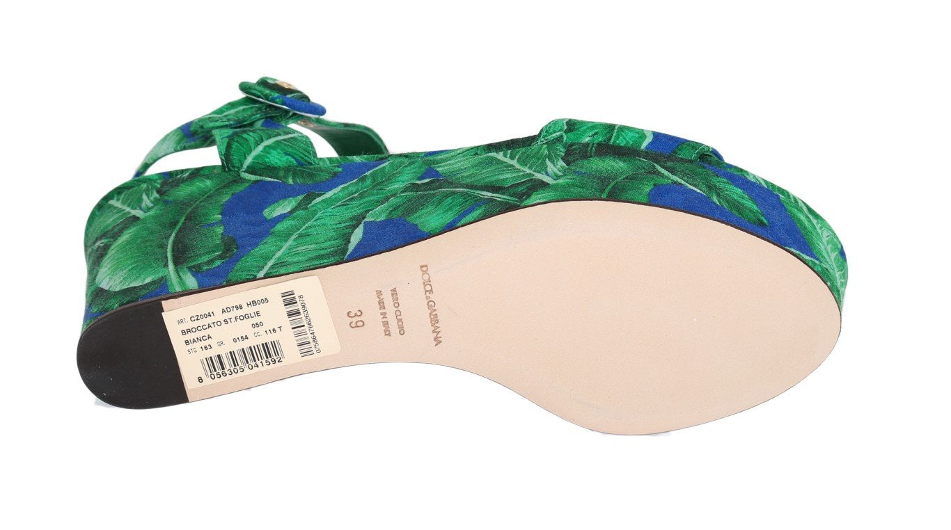 Green Banana Leaf Wedges Platform Sandals