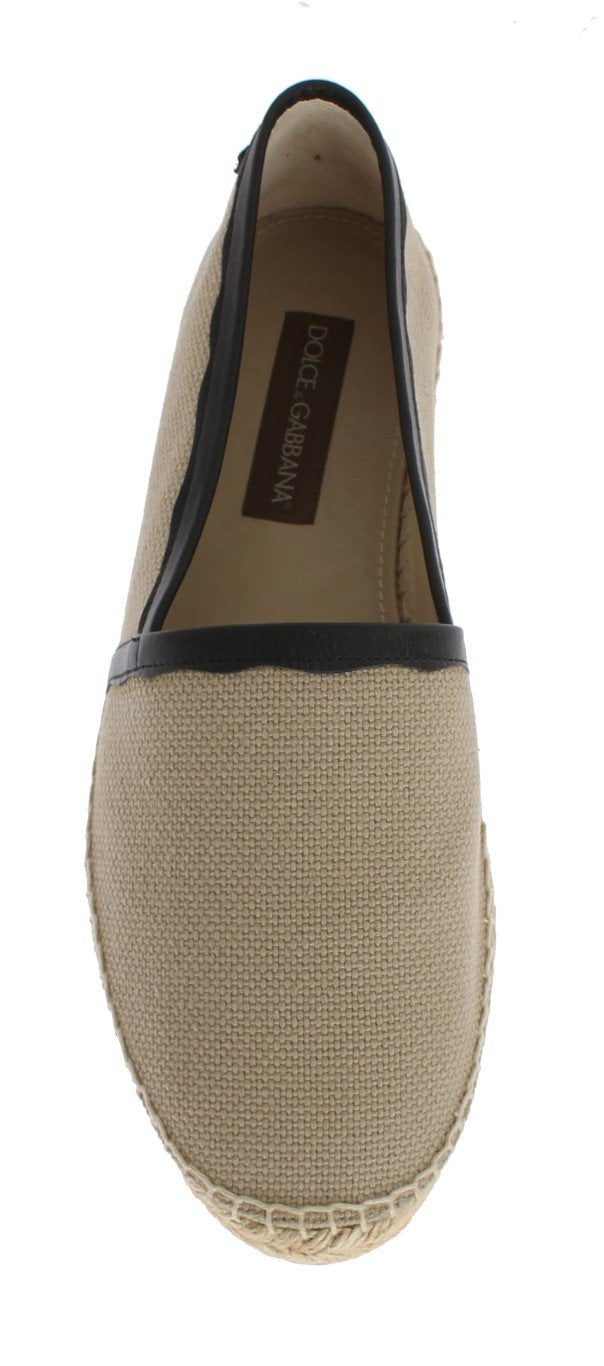 Beige Linen Woven Logo Espadrilles