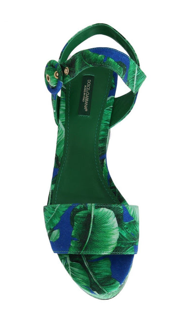 Green Banana Leaf Wedges Platform Sandals