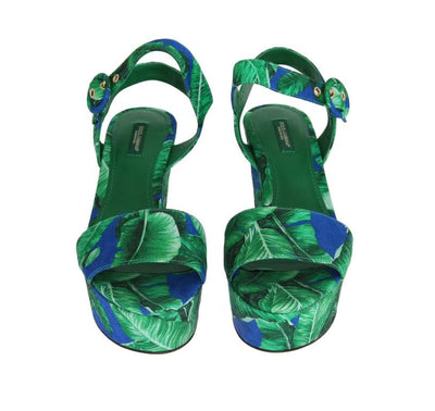 Green Banana Leaf Wedges Platform Sandals