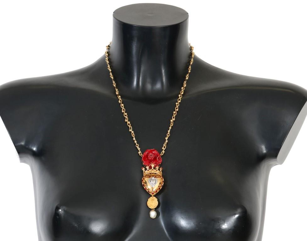 Gold Brass Crystal Rose Sacred Necklace