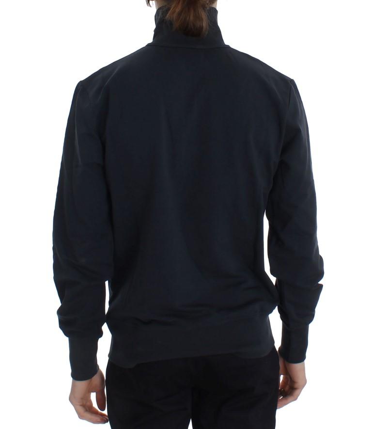 Blue Cotton Stretch Half Zipper Sweater