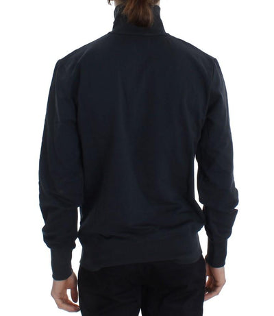 Blue Cotton Stretch Half Zipper Sweater