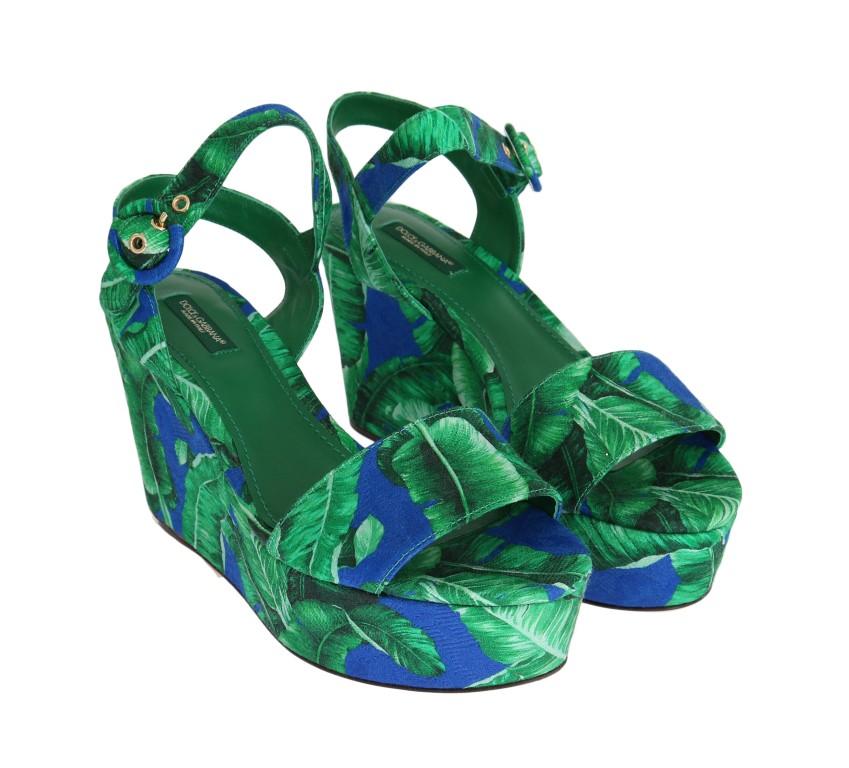 Green Banana Leaf Wedges Platform Sandals