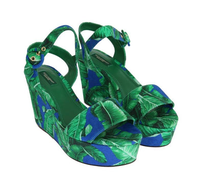 Green Banana Leaf Wedges Platform Sandals