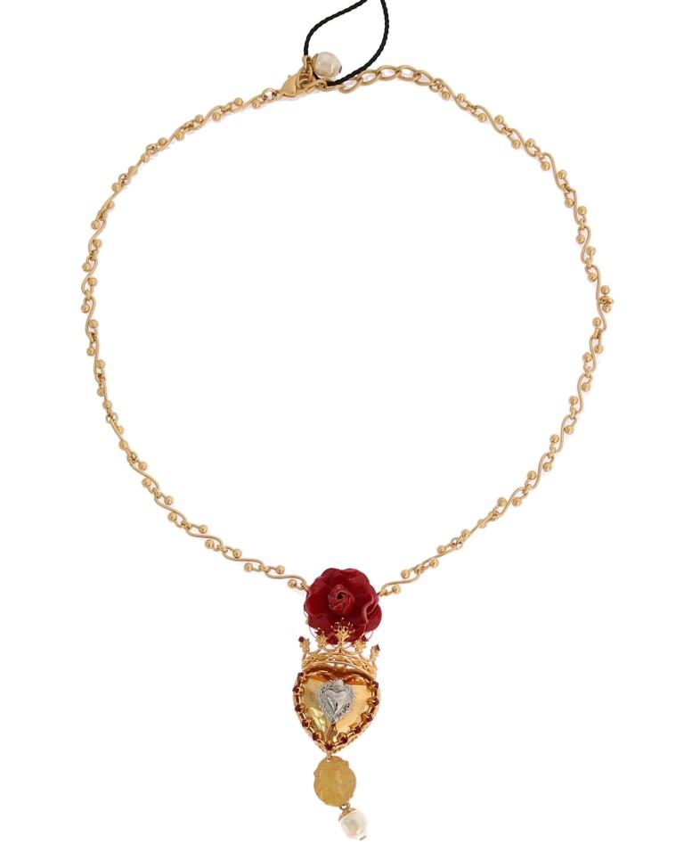 Gold Brass Crystal Rose Sacred Necklace