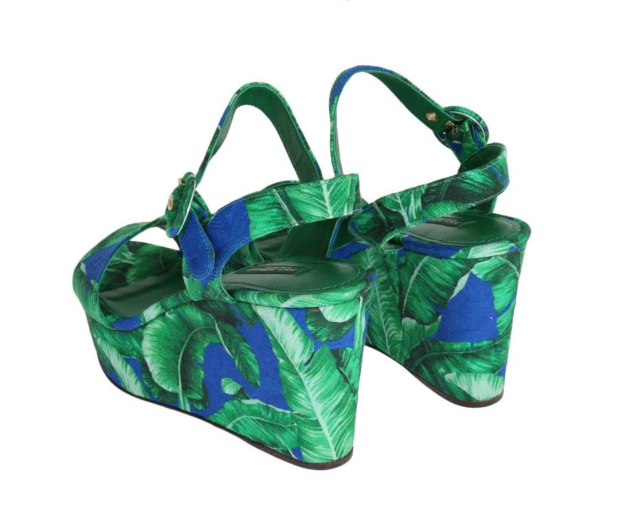 Green Banana Leaf Wedges Platform Sandals