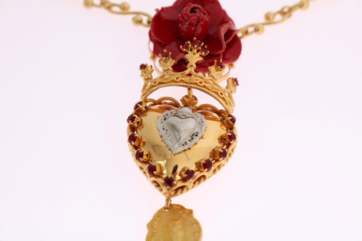 Gold Brass Crystal Rose Sacred Necklace