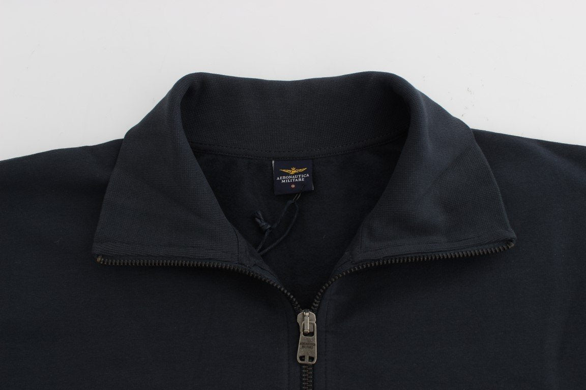 Blue Cotton Stretch Half Zipper Sweater