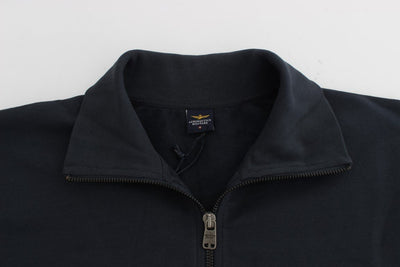Blue Cotton Stretch Half Zipper Sweater