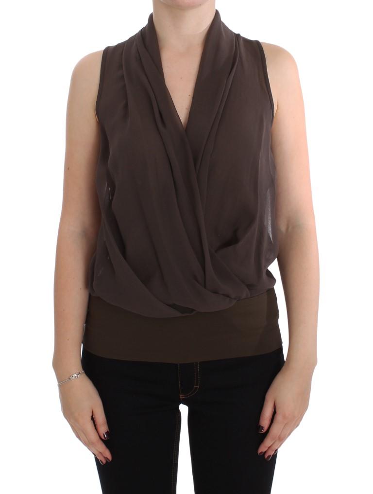 Brown Silk Sleeveless Blouse