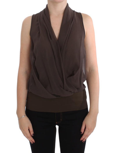 Brown Silk Sleeveless Blouse