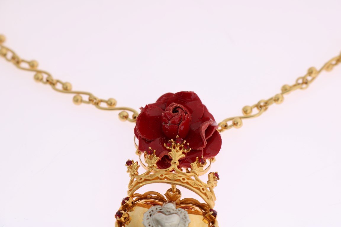 Gold Brass Crystal Rose Sacred Necklace