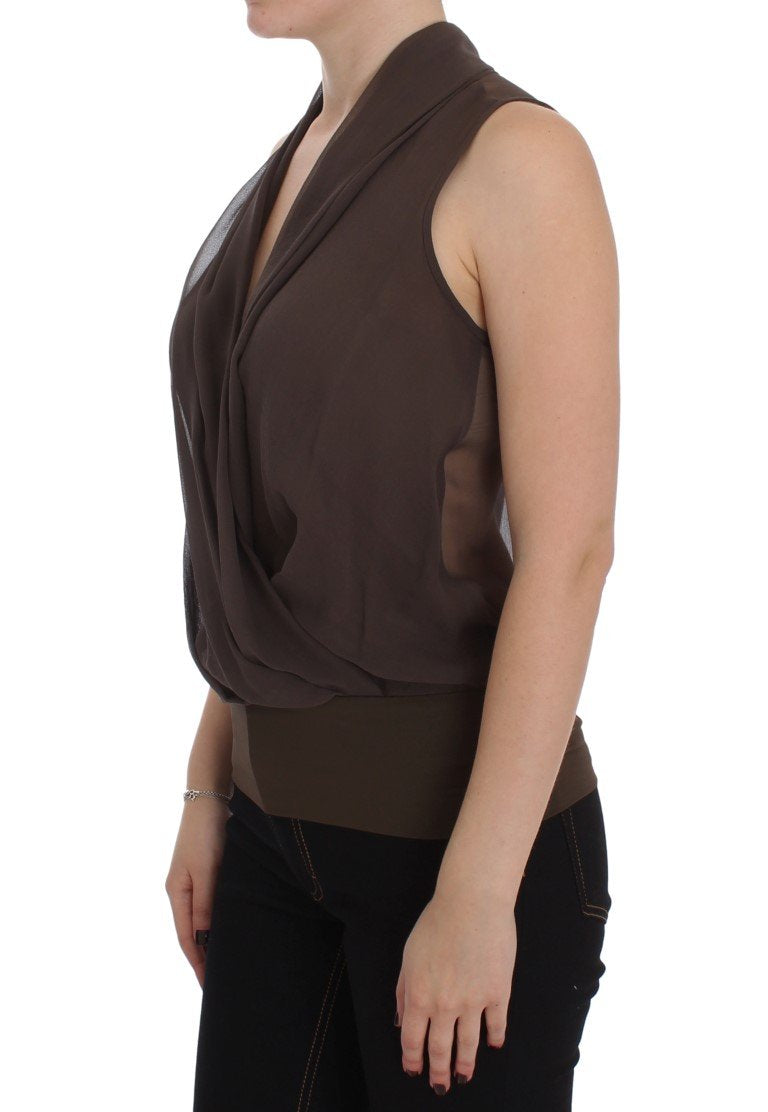 Brown Silk Sleeveless Blouse