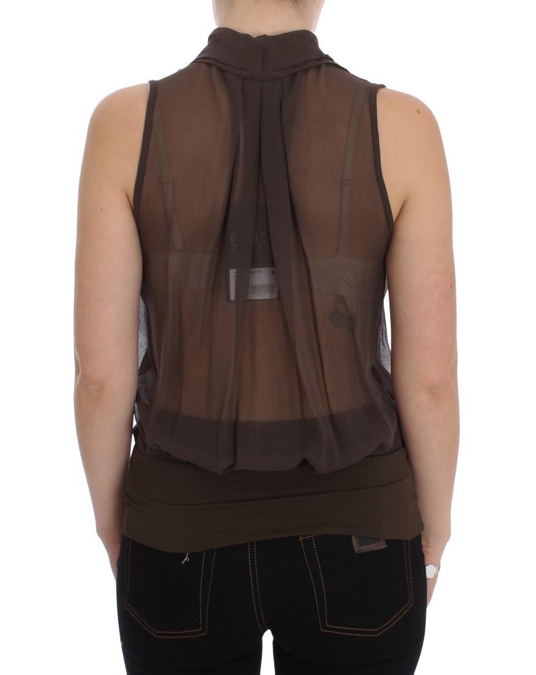 Brown Silk Sleeveless Blouse