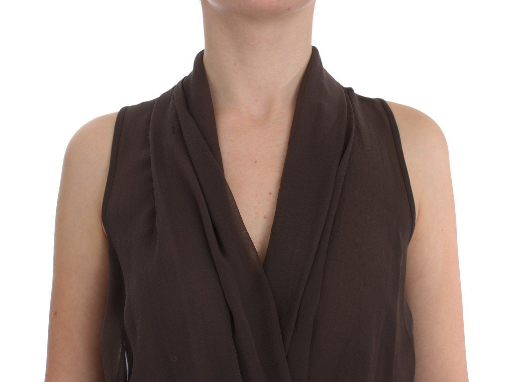 Brown Silk Sleeveless Blouse
