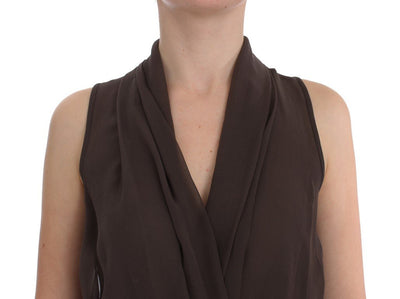 Brown Silk Sleeveless Blouse