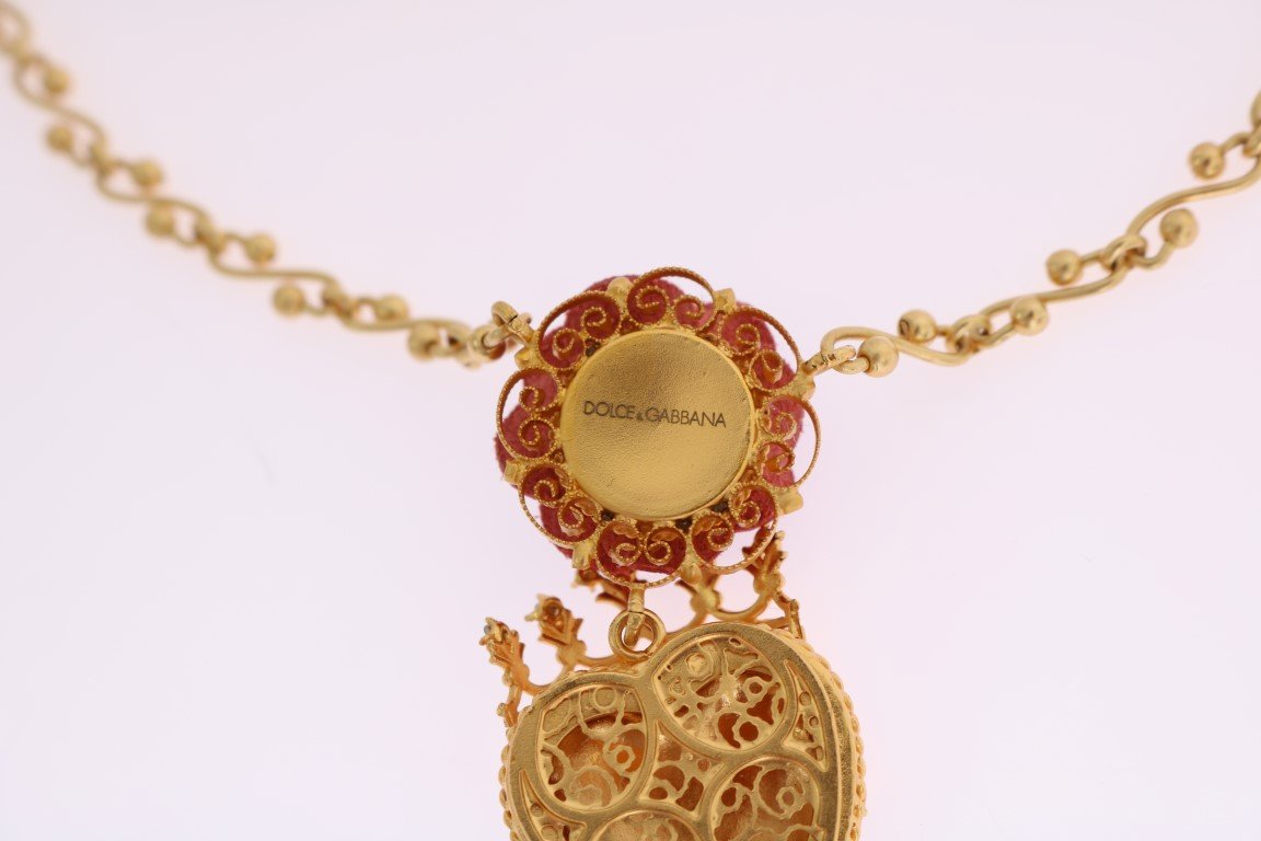 Gold Brass Crystal Rose Sacred Necklace