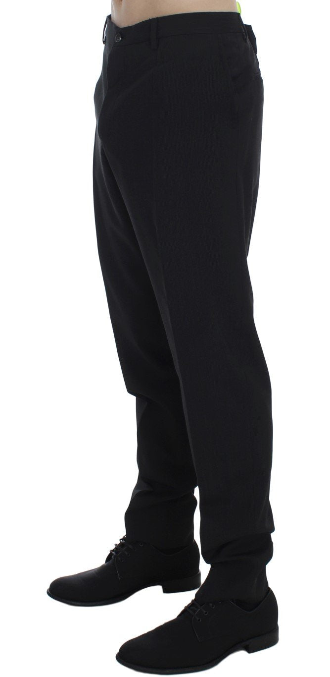 Black Striped Wool Stretch Formal Pants