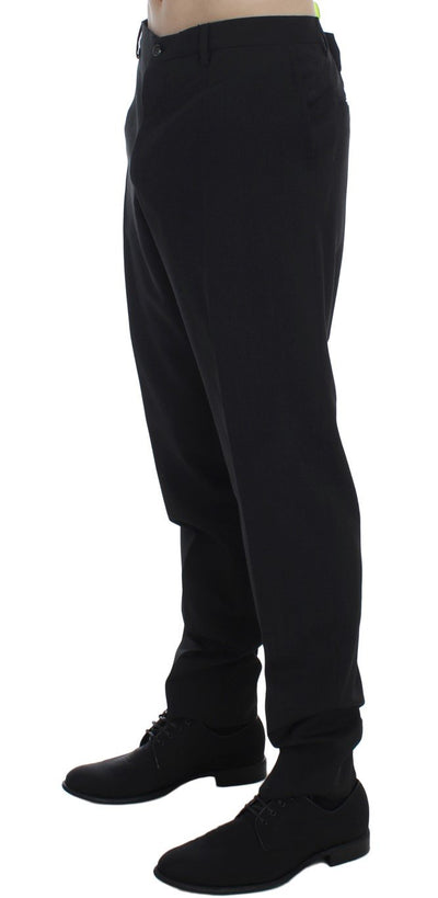 Black Striped Wool Stretch Formal Pants