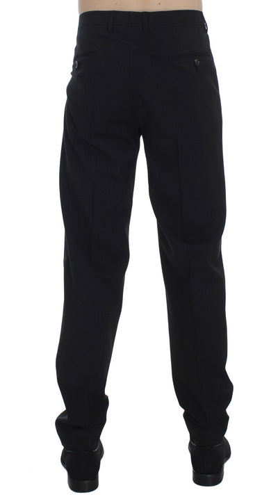 Black Striped Wool Stretch Formal Pants