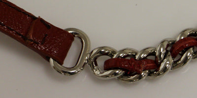 Brown Leather Silver Metal Logo Belt