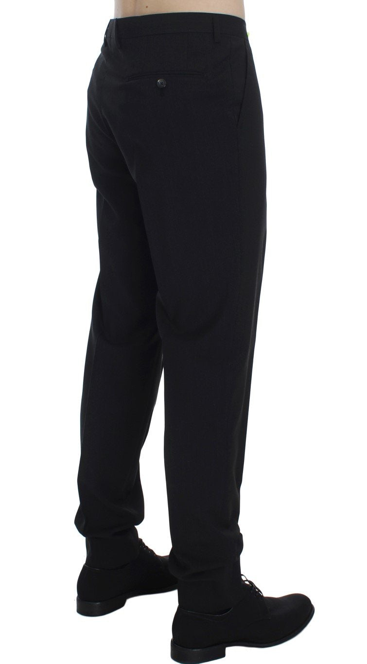 Black Striped Wool Stretch Formal Pants