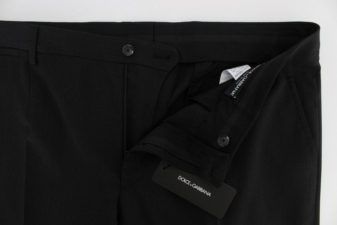 Black Striped Wool Stretch Formal Pants