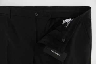Black Striped Wool Stretch Formal Pants