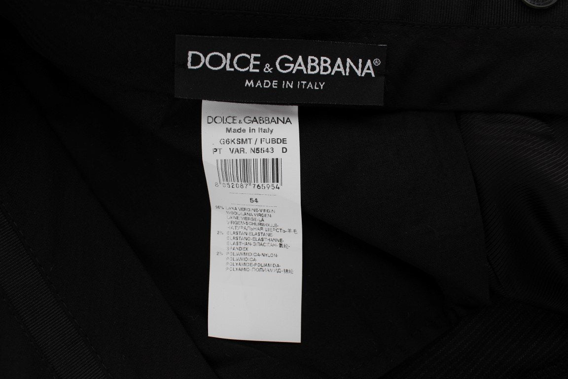 Black Striped Wool Stretch Formal Pants
