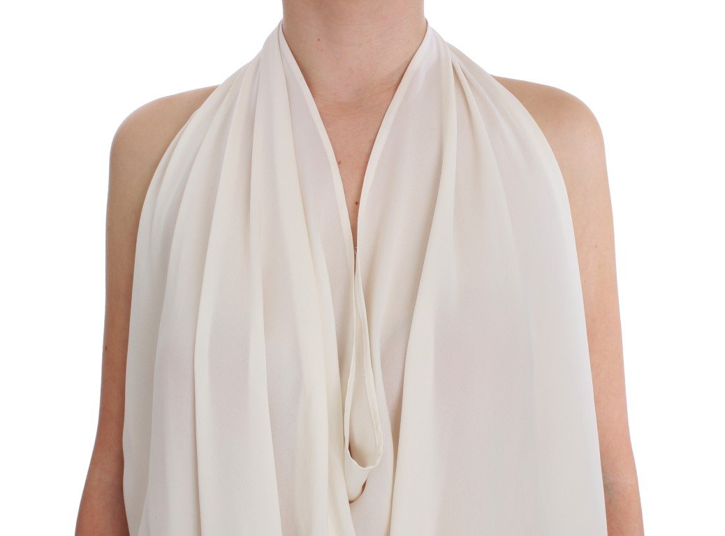 White Silk Sleeveless Blouse Top