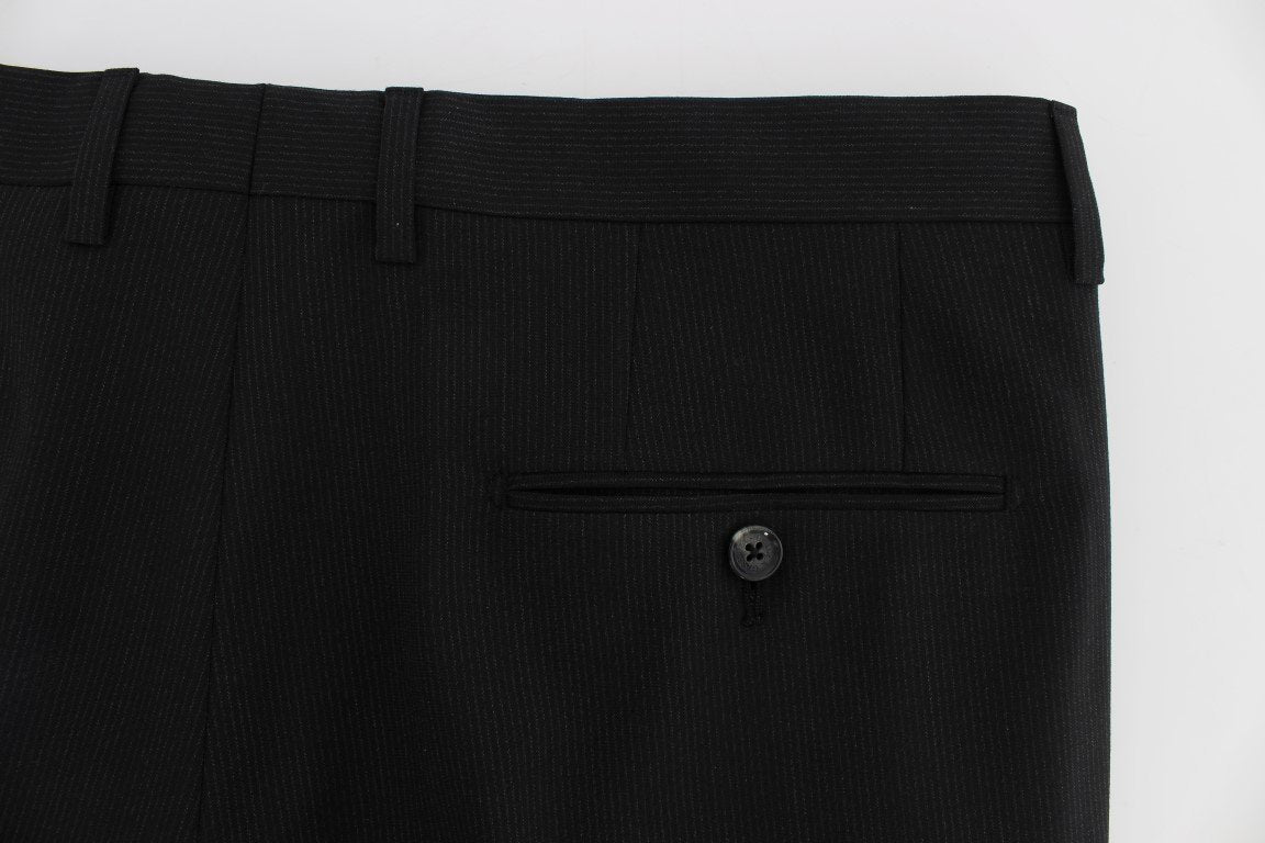 Black Striped Wool Stretch Formal Pants