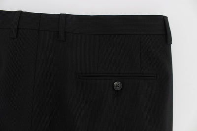 Black Striped Wool Stretch Formal Pants