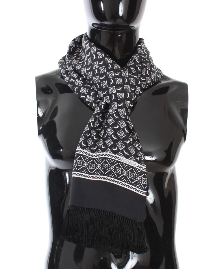 Black Silk Pattern Scarf