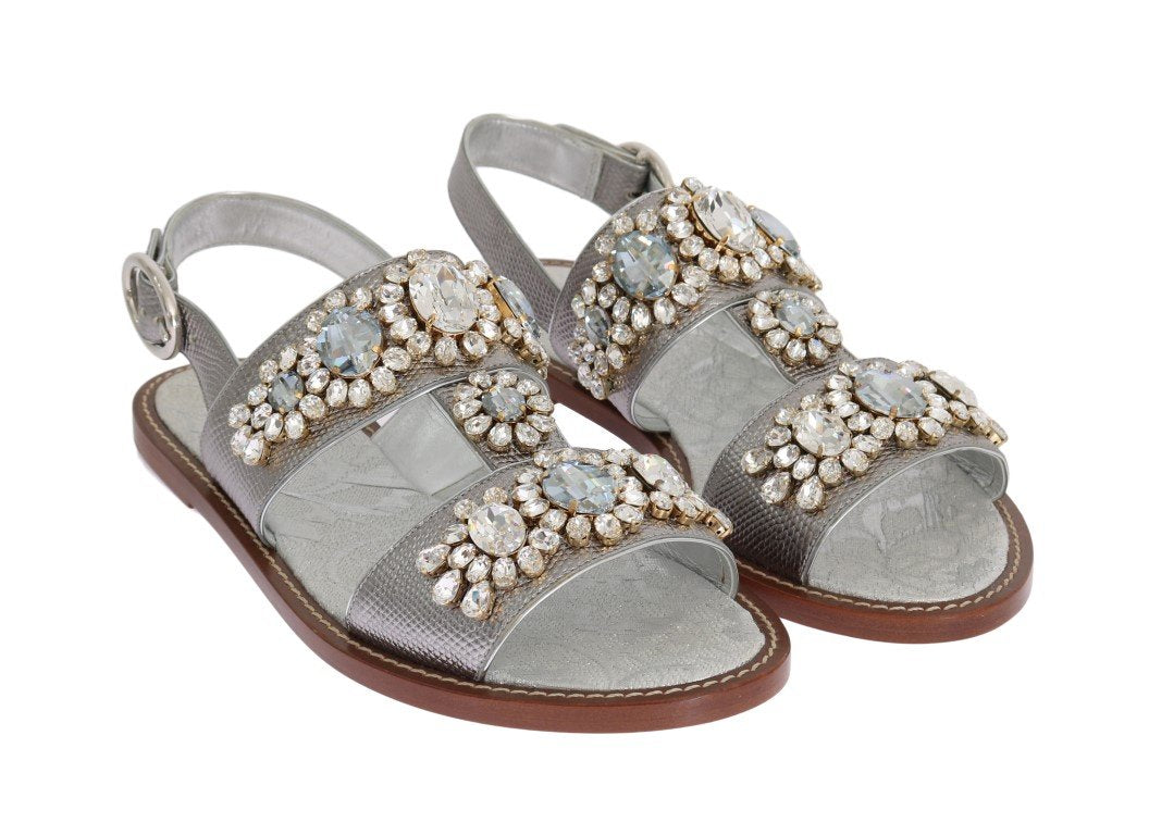 Silver Crystal Iguana Leather Sandals